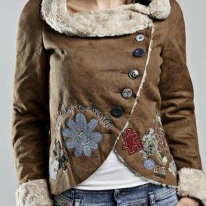 Desigual Women Faux Fur Brown Jacket Sz 40